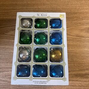 Vintage Noelle 12 Christmas Round Ornaments Glass Assorted Colors USA